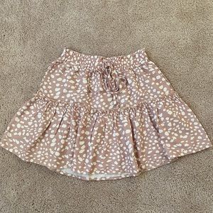 Beige and Cream Dalmatian Print A-Line Mini Skirt, Size M